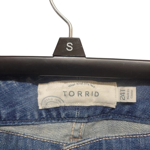 Torrid Denim Girlfriend Jeans Size 24 TALL Distressed Light Wash High Rise‎ - Picture 7 of 16